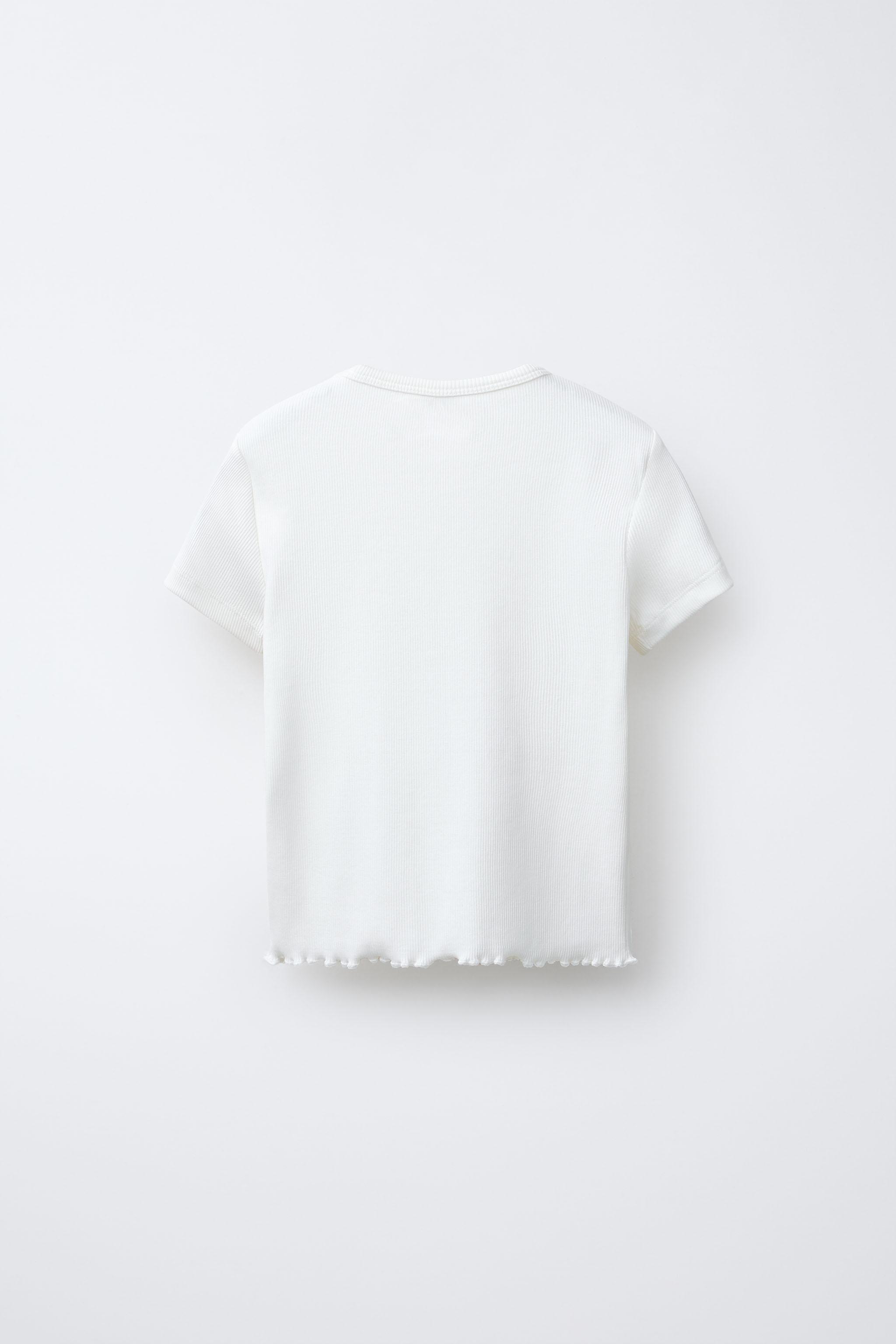 RIB T-SHIRT WITH BEADED FLOWERS